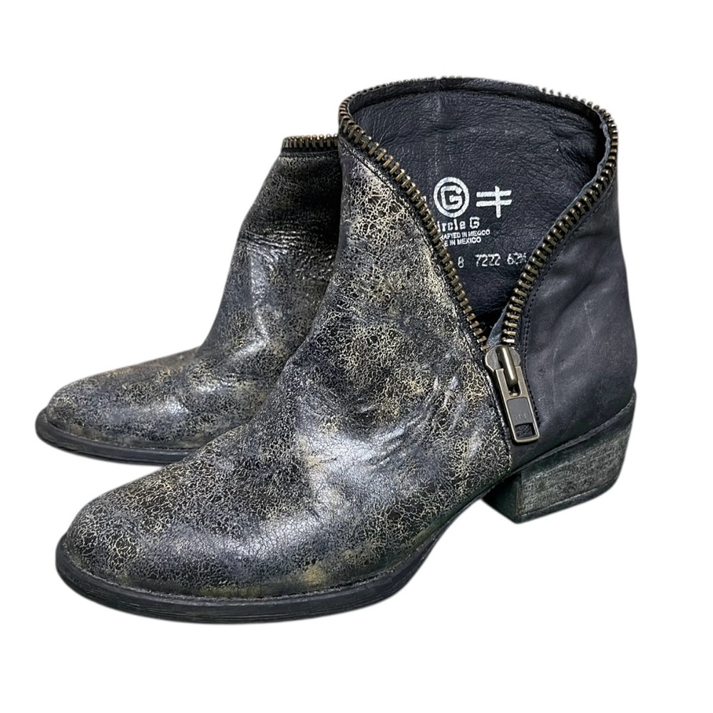 Circle G Mexico Zip Trim Ankle Booties Black Silver Boots Size 8 Western Cowboy